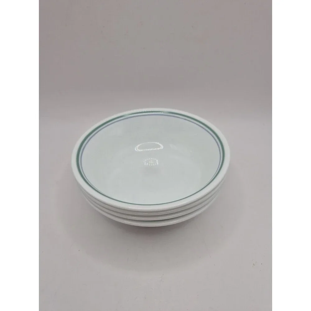 Corelle Country Cottage Green & Blue Rim Cereal Soup Bowls Set of 4 Vintage